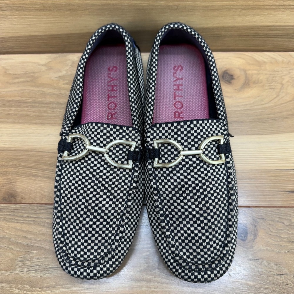 Rothys The Double Bit Driver Loafer Womens 10 Micro Check Minimalist Walk Office